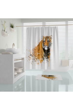 Bath Curtain Tiger Pattern Bath Curtain Single Sash 180x200 Cm Shower Curtain 12 C-ring Gift - Tropikhome