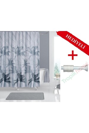 Bath Curtain with Hanger Gift Palm Tree Pattern 180x200cm Single Wing Shower Curtain - Colorful Bathroom Shower Curtain - Tropikhome