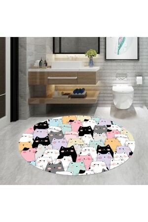 , Bath Mat, Cat Pattern, 80cmx80cm, Round, Non-Slip Base Carpet multicat01 - eco concept