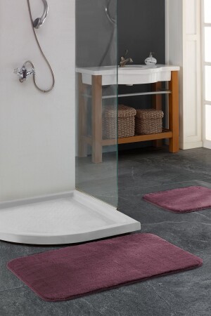 Bath Mat Set 2 Pieces Non-Slip Based Plush Woven Doly Plum - Elart
