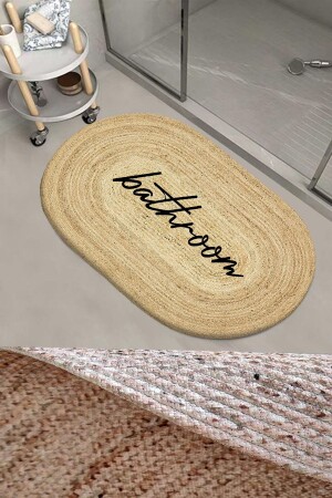 Bath Written Patterned Rope Wicker Jute Knit Oval Bathroom Rug Toilet Shower Mat ossohalijutoval - 3D ELSE HALI