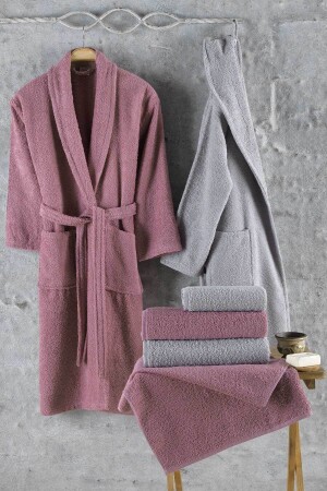 Bathrobe Family Set 100% Cotton 6 Pieces Natural Dried Rose 0301010194211 - Elart