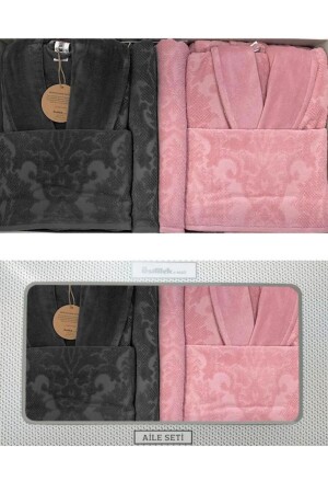 Bathrobe Set Curve Family Set Double Pink-Anthracite - Özdilek