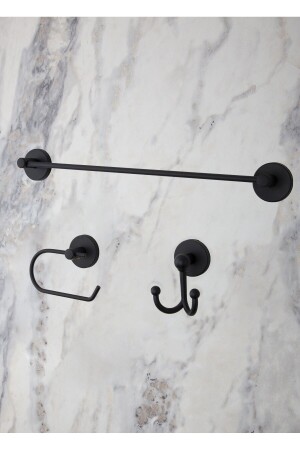 Bathroom Accessory Set, Black, Plain Towel Holder, Toilet Roll Holder, Bathrobe Holder - Matte Black evn6005-02BD - evina