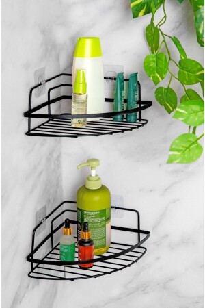 Bathroom And Spice Organizer Multi-Purpose Wall Mountable 2-Piece Triangle Stand Shelf Black VG-304 - vipgross