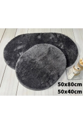Bathroom Carpet Plush Fleece Carpet 2-pack Oval Anthracite 2-pack oval anthracite - Bünyan Halı