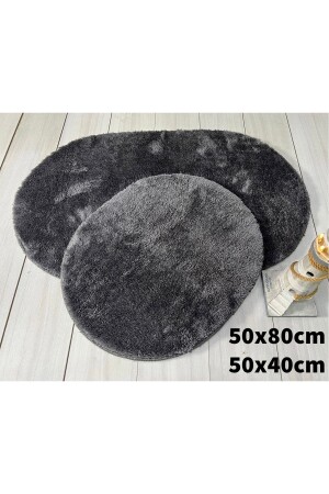 Bathroom Carpet Plush Fleece Carpet 2-pack Oval Anthracite 2-pack oval anthracite - Bünyan Halı
