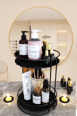 Bathroom Cosmetic Jewelry Organizer Multi-Purpose Organizer 2-Tier Serving Presentation Tray Treat Holder Black PRA-7668108-0755 - Sas Haus