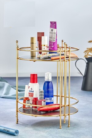 Bathroom Cosmetic Jewelry Organizer Multi-Purpose Organizer 2-Tier Serving Presentation Tray Treat Holder Gold TGM-0035 - Tugomer