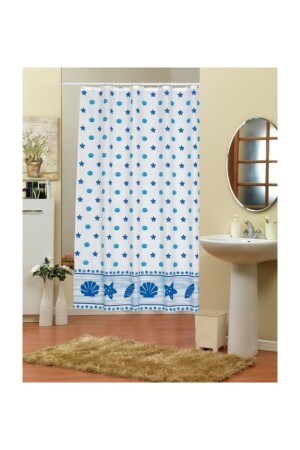 Bathroom Curtain 2x110x200 Double Wing Shower Curtain with Ring Gift 4910 Blue BAPEVD4910STC - Zethome