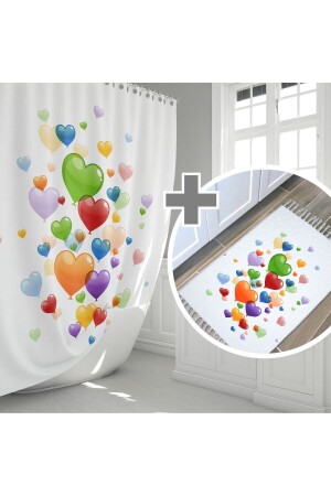 Bathroom Curtain Set with Colorful Balloons - Non-slip Base Bath Mat and Shower Curtain Set - Doorstep Mat - Tropikhome