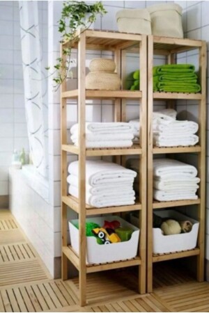 Bathroom Kitchen Supplies Toy Organizer Organizer Shelf Cabinet with Wooden Shelves 5-TIER BATHROOM SHELF - Çakır Home