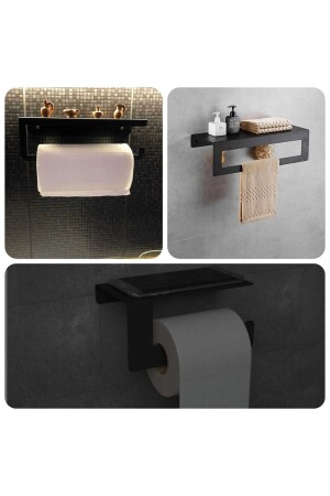 Bathroom, Kitchen, Toilet Towel Rack with Shelf - Roll Towel Rack - Toilet Paper Holder 01 - black white - DERDENİX