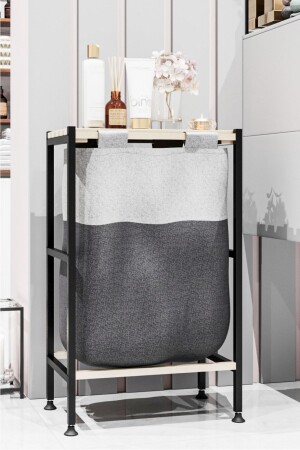 Bathroom Organizer Laundry Basket Wooden Shelf Dirty Basket Linen Fabric Organizer Y03 - Bino