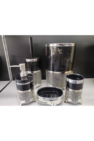 Bathroom Set 5 Pieces Black Round Model with Silver Stand MY7422 - MEYLACO