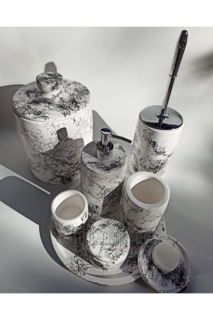 Bathroom Set Tray, Trash Can, Toilet Brush, Liquid Soap Dispenser, Solid Soap Dispenser, Cotton Dispenser, Cubuk Dispenser Tr20112 - Ture Concept
