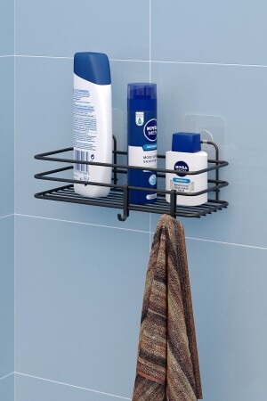 Bathroom Shelf with Adhesive Hooks Matte Black St117h ST117H - Teknotel