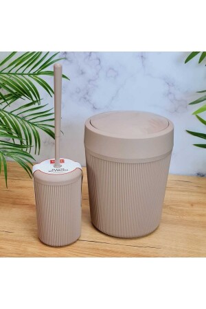 Bathroom Trash Can WC Toilet Brush Acrylic Set of 2 Brown bzvo-788 - bazaragel
