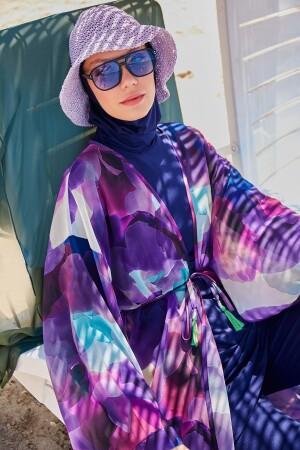 Batik Patterned Purple Kimono Kaftan P2338 - Marina