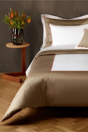 Battal Size Light Brown Corner and Orange Bieli Cotton Satin Duvet Cover Set battalkv3 - METİNEV