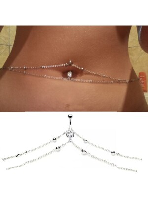 Bauchnabelpiercing aus Stahl mit zwei Streifen Körperkette - Takıconcept