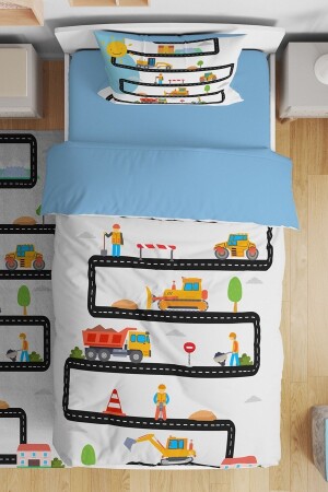 Baumaschinen gemustertes Einzelbettbezug-Set für Babys und Kinder evnev00255 - Evpanya