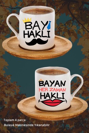 2 Kişilik Fincan Takımı, Bay Haklı - Bayan Her Zaman Haklı Tasarımlı Kahve Fincan Takımı, 4 Parça FGV6756 - Favori Gift