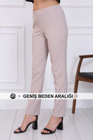 Bayan Büyük Beden Beli Lastikli Pantolon Bej - Gül Moda