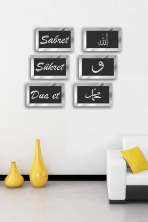 Be Patient Be Thankful Pray Allah Muhammad Vav Set of 6 Black Silver - Hediyesepetin