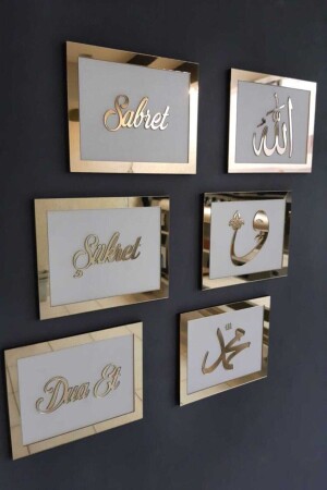 Be Patient, Pray, Be Thankful Set of 6 Prayer Paintings White Wooden Gold Plexiglass Mirrored Wall Decoration 26x16cm - Nt Handmade