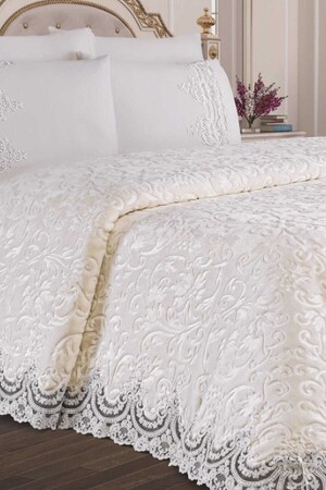 Beaded Blanket French Lace (Bedspread) Set 6 Piece Dowry Set - Ipek Home Living
