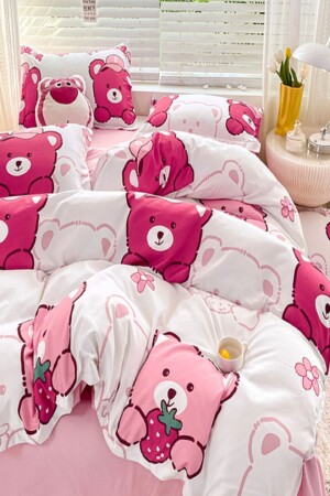 Bear Panda Single Child Duvet Cover Set with Elastic Sheet, Natural Healthy Cotton Teddy Bear - Laliva