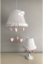 bebek çocuk odası avize abajur beyaz çiçek kalp açık pembe açıkpembebeyazkalpavizeabajur - Keçeli parti hayalleri