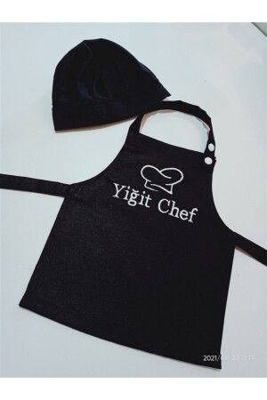 Bebek Mutfak Önlüğü - Şapka(kep) Baby Chef Siyah Kumaş Beyaz Nakış 8699999991195 - Sevimli Dikiş Evi