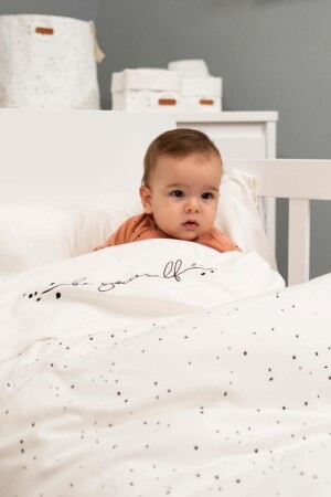 Bebek Nevresim Yastık Çarşaf Takımı Cosmos Beyaz Organik Pamuk - Little Gusto