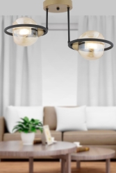 Becca 2'li Siyah Eskitme Bal Camlı Top Avize Modern Oturma Odası Salon Avize 4100-02-FR-BL - Apliqa