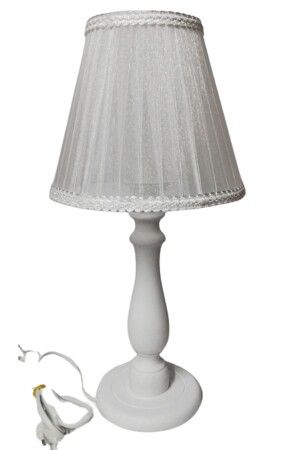 Bedroom lampshade with white wooden base and white headboard - Tekay Aydinlatma