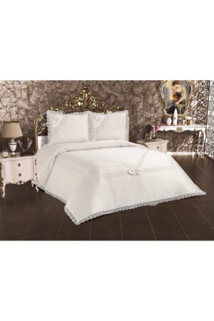 Bedspread Jacquard Pattern Double Ecru naimeyatak1 - Çeyizci