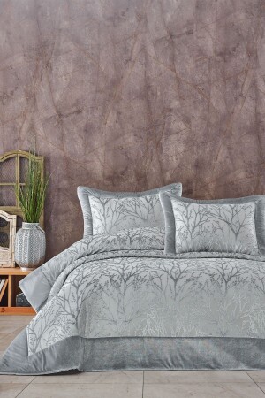 Bedspread Set Double Fiber Filled Board Velvet Spring Silver 0601010108220 - Elart