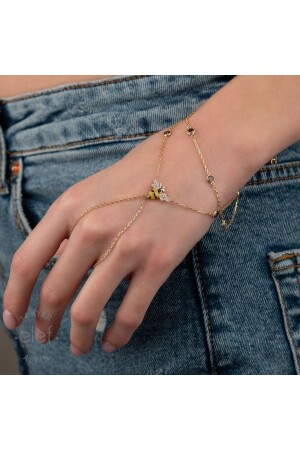 Bee Figured Enamel and Stone 14 Carat Gold Shahmaran Blk0307 EEJBLK0307 - Elef Takı