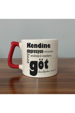 Before Diagnosing Yourself with Depression Printed D Mug with Red Handle - Figiplus