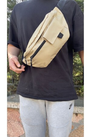 Beige 3 Compartment Waist Bag Shoulder And Waist Bag Men's Waist Bag Unisex - Dekay