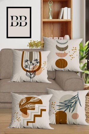 Beige Brown Design Double Sided Printed Decorative 4-Piece Sofa Pillow Case and Cushion Cover Set - Belle Benoit