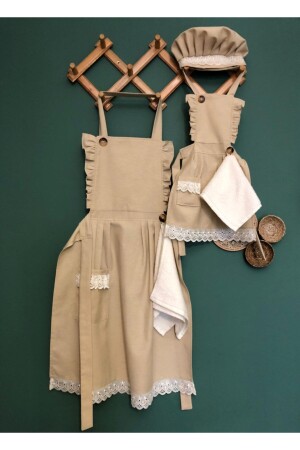 Beige Color Ruffle and Lace Detailed Mother and Daughter Combination Kitchen Apron 18 Months - 4 Years TYC00138004830 - Hayalperest