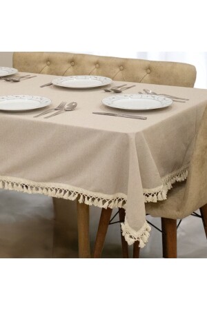 Beige Cotton Linen Pompom Tablecloth - Ndc Home