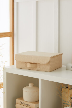 Beige Covered Cabinet Drawer Inside Jewelry Laundry Folding Storage Box Basket 30x23x11 - Ocean Home Textile