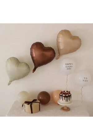 Beige-cream and Caramel Heart Balloon Foil 3 Pieces - Atakent Süs