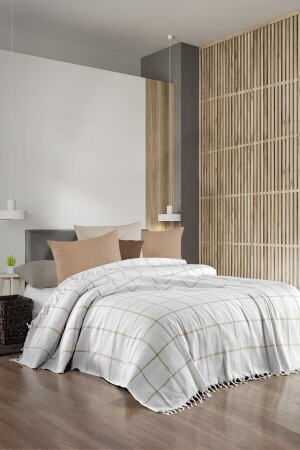 Beige Double Duvet Cover 200 X 220 cm Armchair Bed Sofa Cotton Woven Cover Mk-16004 - Lux Touch
