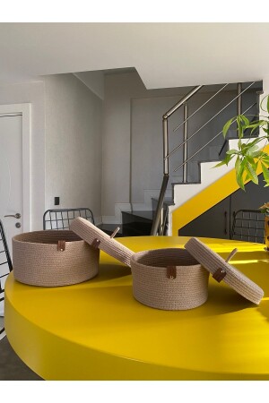 Beige Double Lid Basket Set, Cotton Basket Set, Decorative Basket Set, Wicker Basket Set, Cotton Basket Sevdamsepet221 - Sevdam Sepet