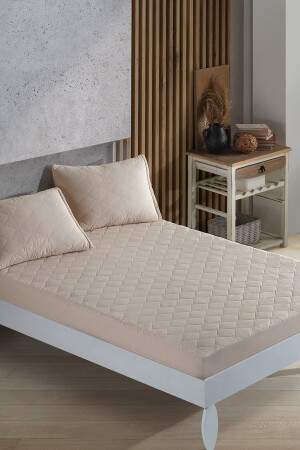 Beige gesteppter Matratzenschoner, Spannbettlaken für Matratzen, 10, Größe LVNS-N-50 - NANOSOFT